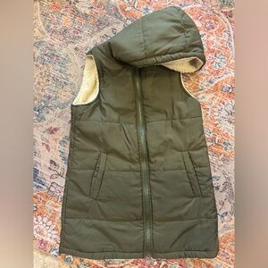 Olive Green Sherpa Lined Puffer Vest